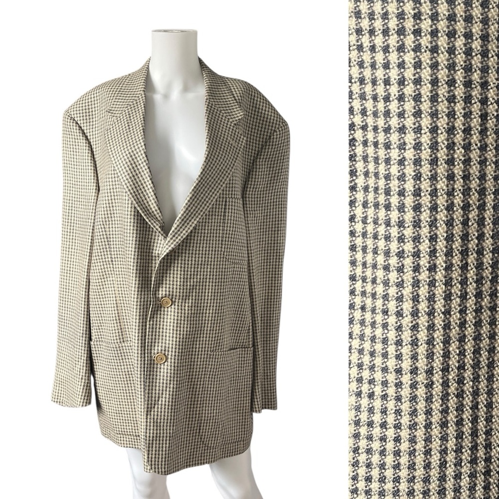 Vintage Krizia Check Plaid Blazer Neutral Made in USA Mens Size 48L
